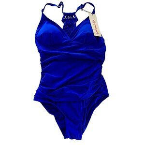 Firpearl Tummy Control Ruched Swimsuit with Braid Macramé Size 6 Runs Small NEW